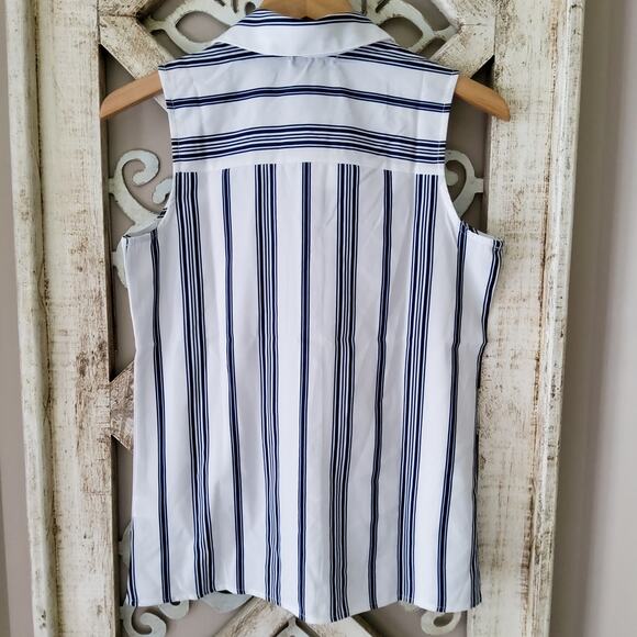 Notations Women's Sleeveless Collar Button Down Pocket Blouse Tank Top Stripe - Picture 7 of 7